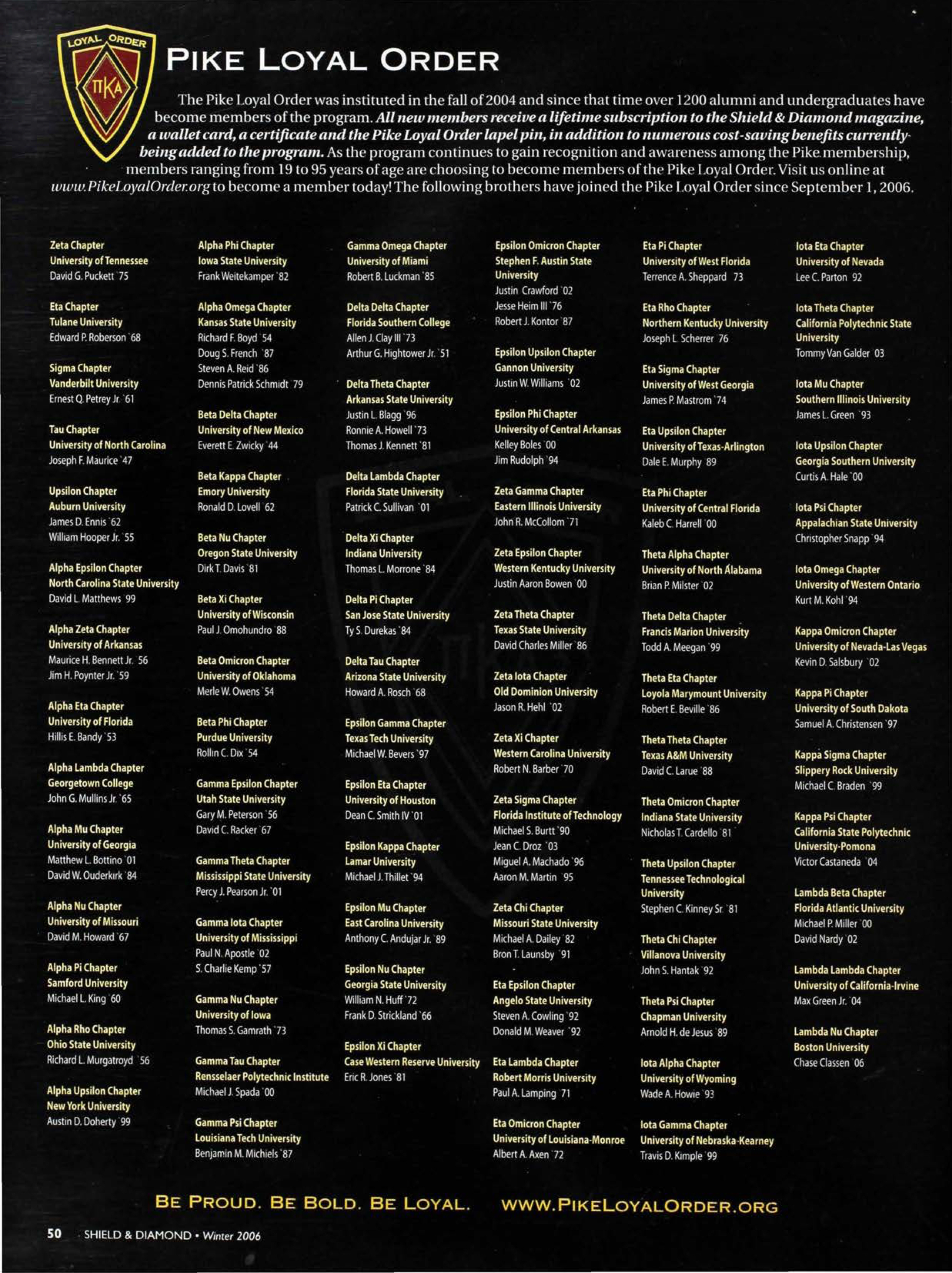 Pike Loyal Order, Winter 2006